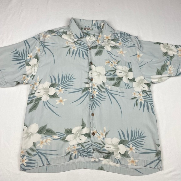 Tommy Bahama Other - Tommy Bahama Mens Large Silk Tropical Hibiscus Floral Camp Shirt Light Blue L